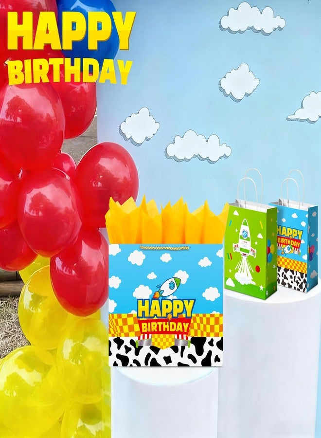CHENRINDECO 13" Large Cartoon Story Birthday Gift Bag (Includes Card, Colored Paper, Envelope, and Stickers), Blue Sky and White Clouds Rocket Party Favor Bag, Toy-Themed Birthday Party Supplies - Image 2